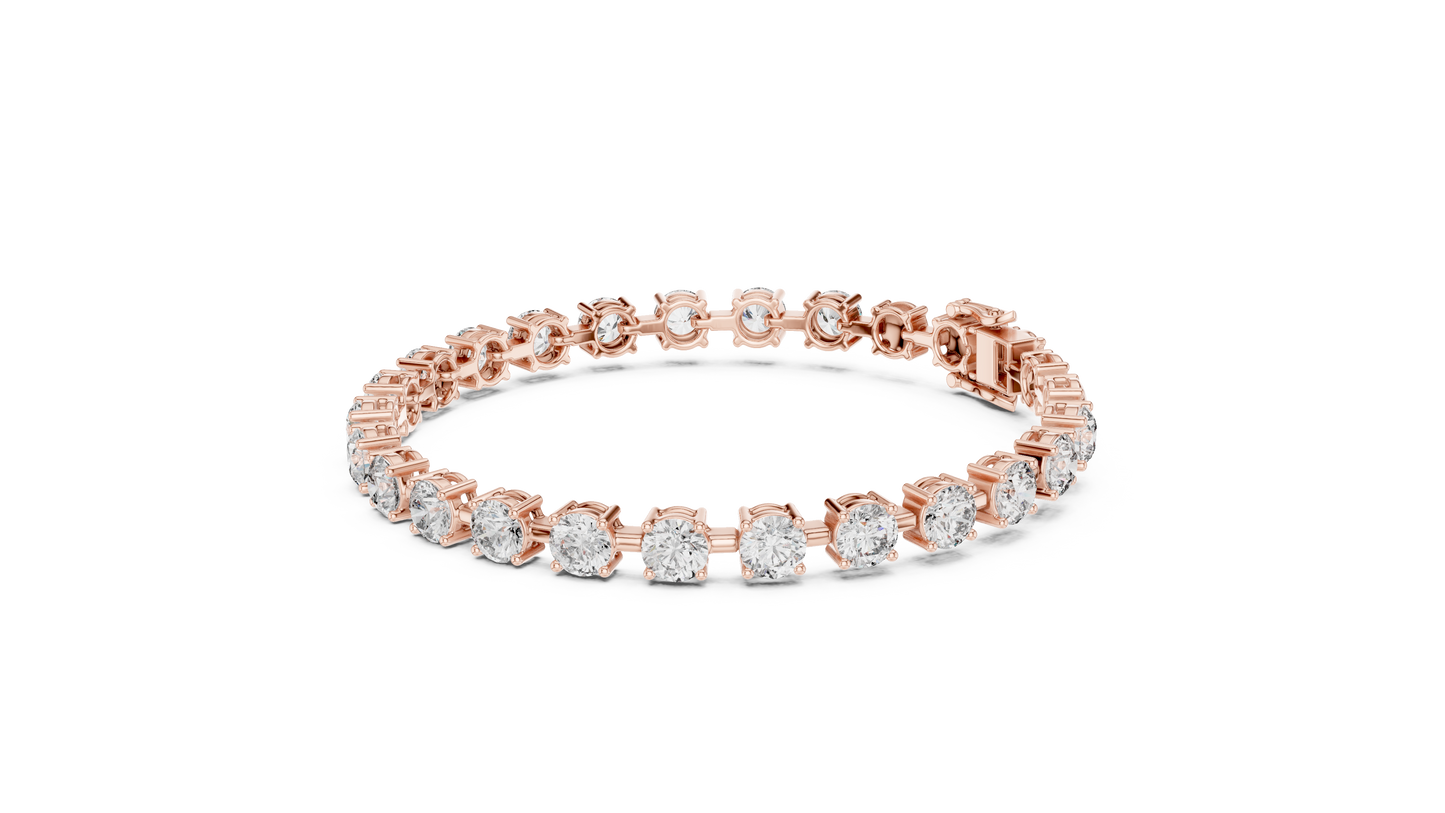 10.5CTW Round Brilliant Cut Diamond Solitaire Tennis Bracelet - Yellow Gold