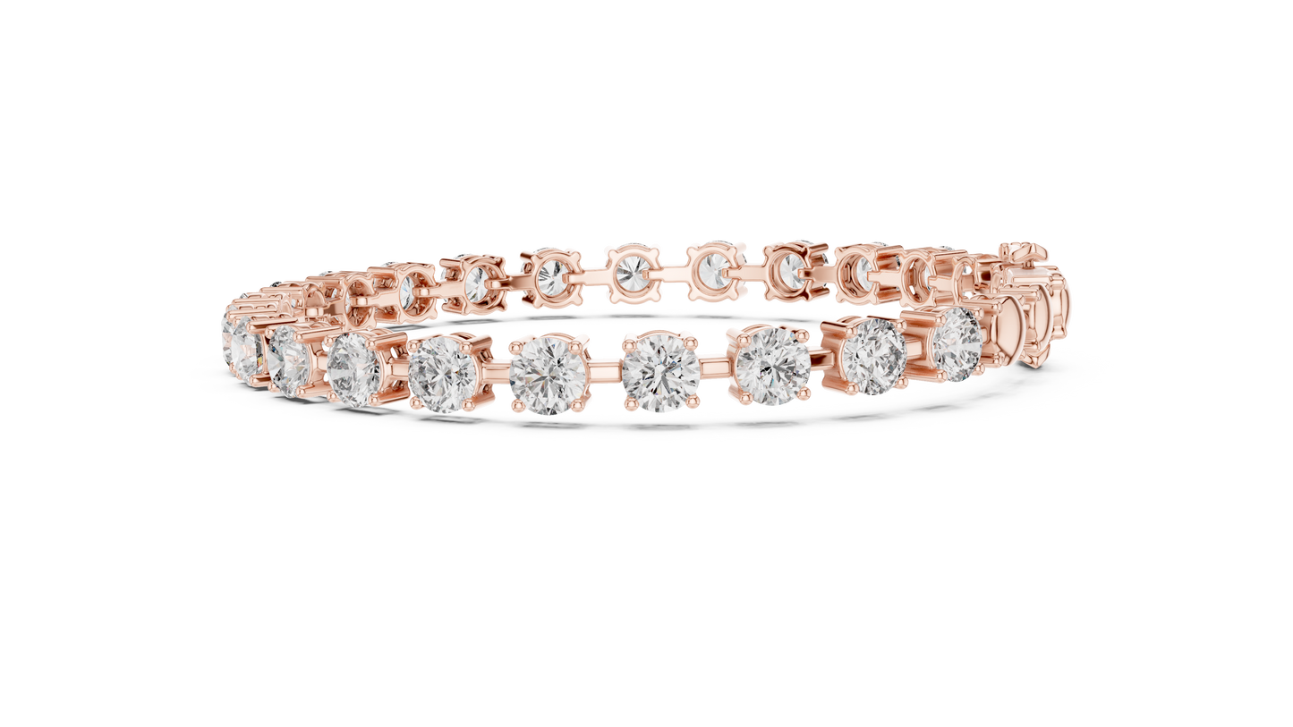 10.5CTW Round Brilliant Cut Diamond Solitaire Tennis Bracelet - Yellow Gold