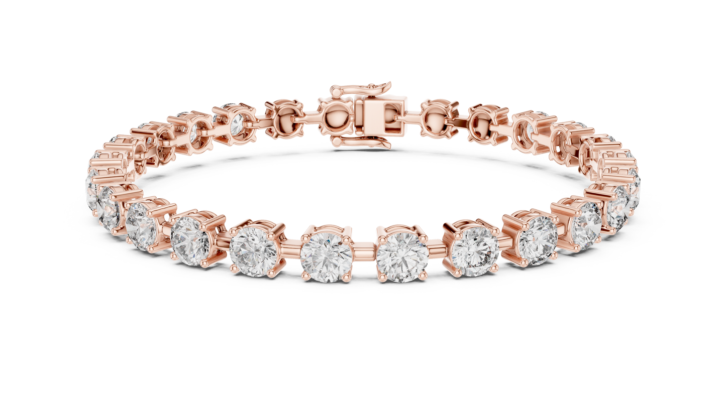 10.5CTW Round Brilliant Cut Diamond Solitaire Tennis Bracelet - Yellow Gold