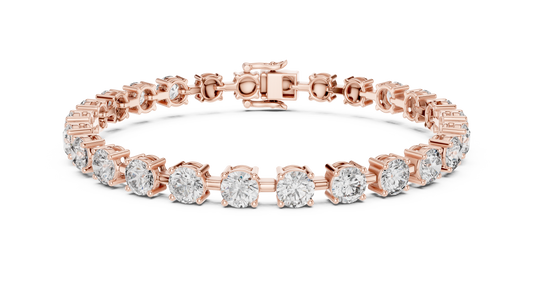 10.5CTW Round Brilliant Cut Diamond Solitaire Tennis Bracelet - Yellow Gold