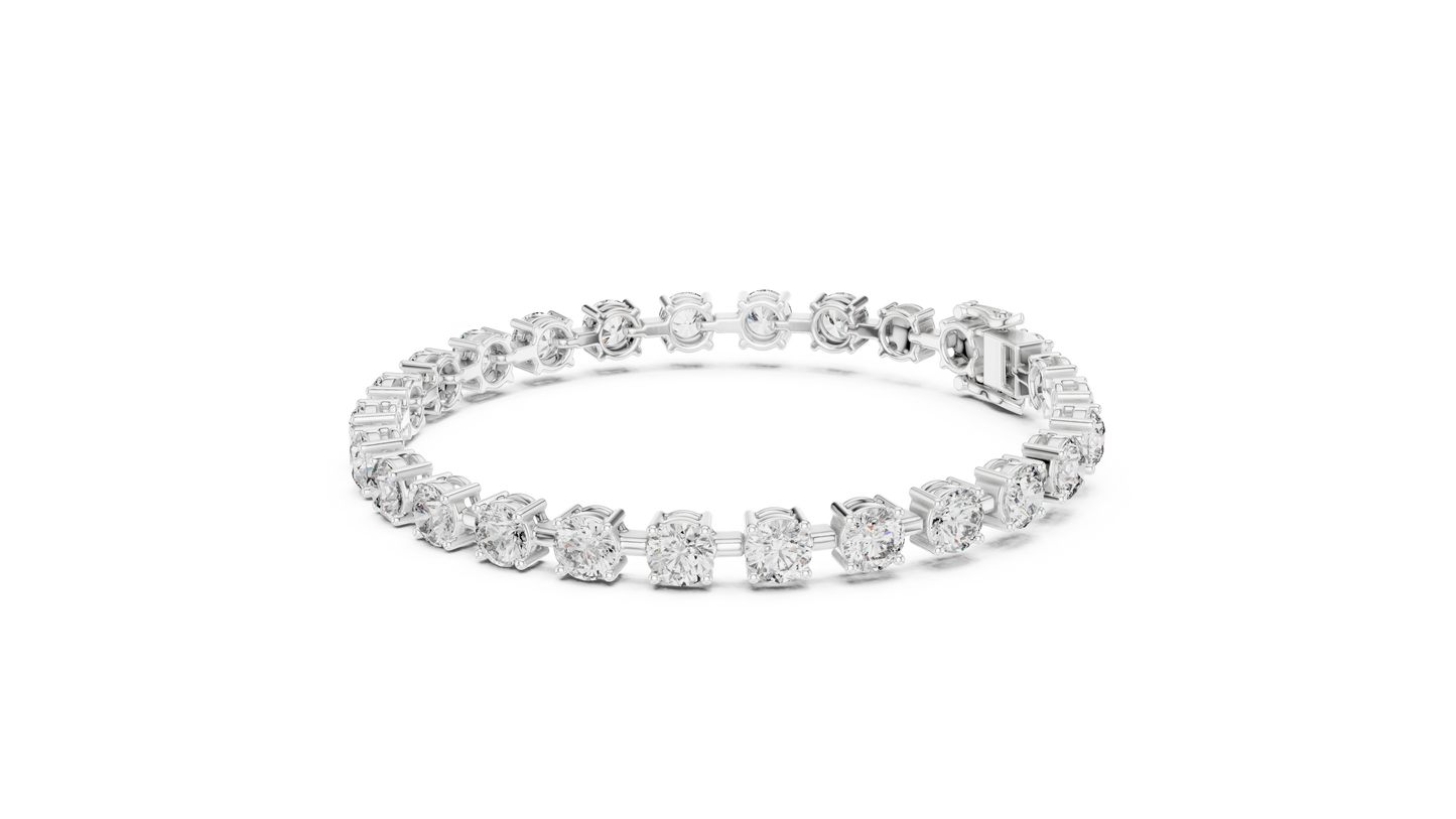10.5CTW Round Brilliant Cut Diamond Solitaire Tennis Bracelet - Yellow Gold