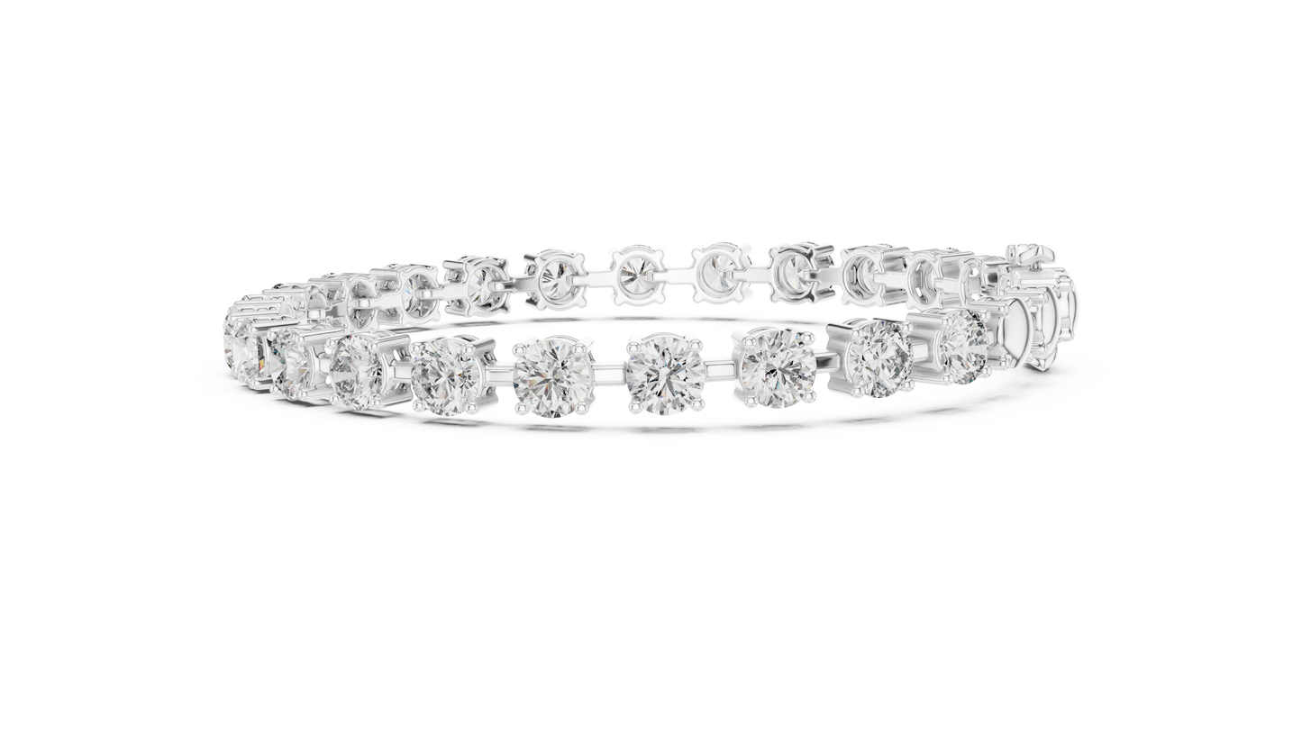 10.5CTW Round Brilliant Cut Diamond Solitaire Tennis Bracelet - Yellow Gold