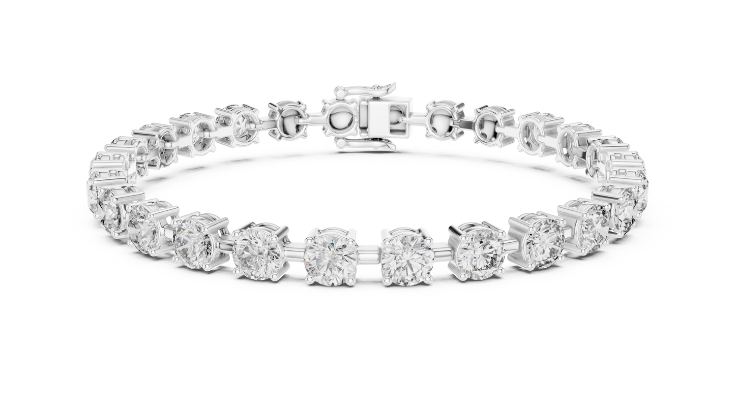 10.5CTW Round Brilliant Cut Diamond Solitaire Tennis Bracelet - Yellow Gold