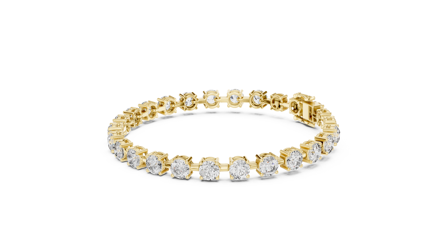 10.5CTW Round Brilliant Cut Diamond Solitaire Tennis Bracelet - Yellow Gold