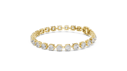 10.5CTW Round Brilliant Cut Diamond Solitaire Tennis Bracelet - Yellow Gold