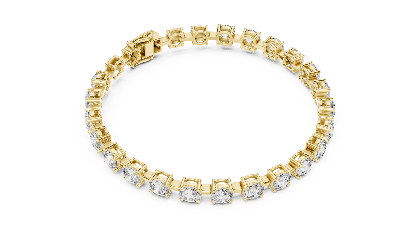 10.5CTW Round Brilliant Cut Diamond Solitaire Tennis Bracelet - Yellow Gold