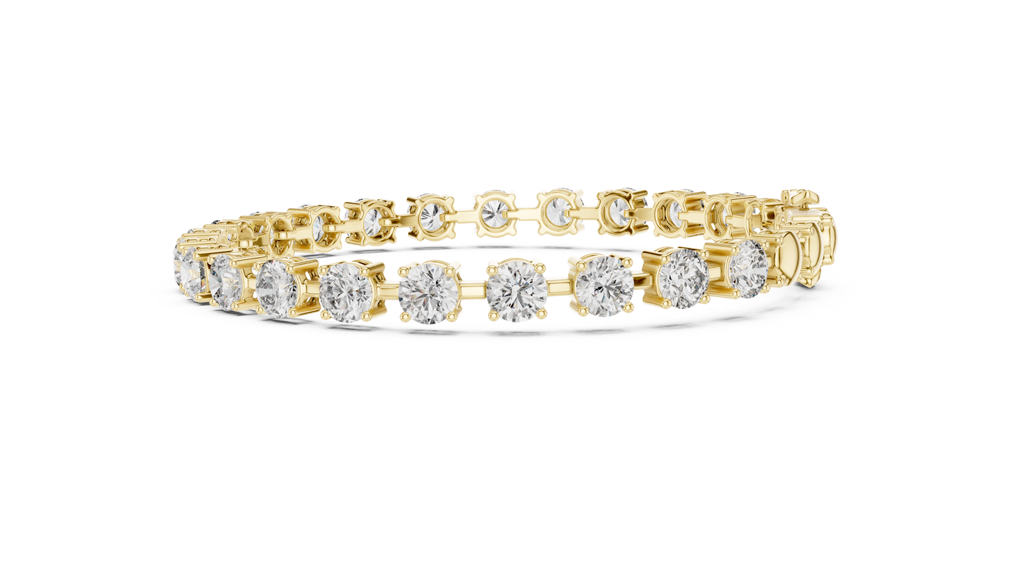 10.5CTW Round Brilliant Cut Diamond Solitaire Tennis Bracelet - Yellow Gold