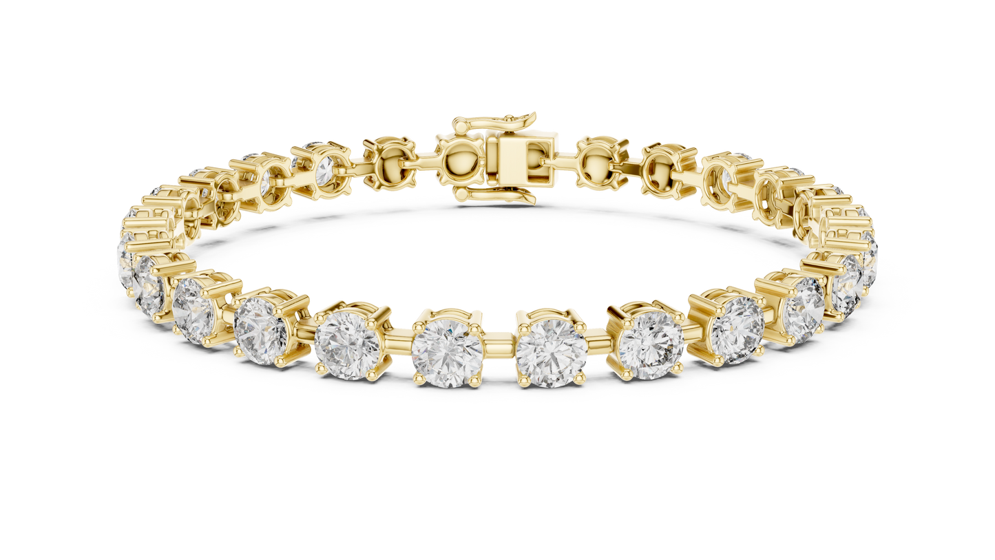 10.5CTW Round Brilliant Cut Diamond Solitaire Tennis Bracelet - Yellow Gold