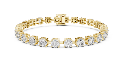 10.5CTW Round Brilliant Cut Diamond Solitaire Tennis Bracelet - Yellow Gold