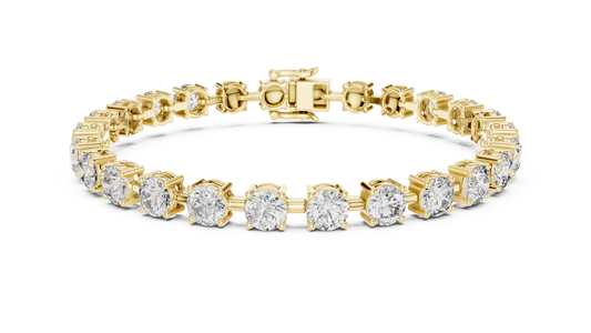 10.5CTW Round Brilliant Cut Diamond Solitaire Tennis Bracelet - Yellow Gold