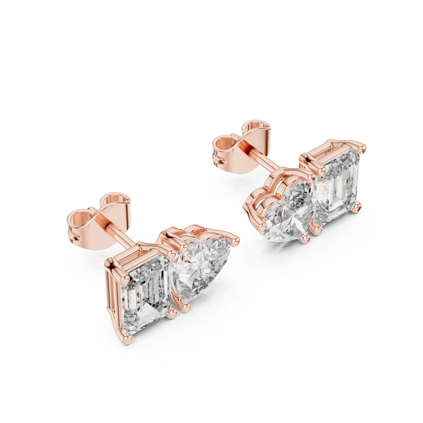 4ctw Emerald and Heart Cut Diamond Toi et Moi Stud Earrings