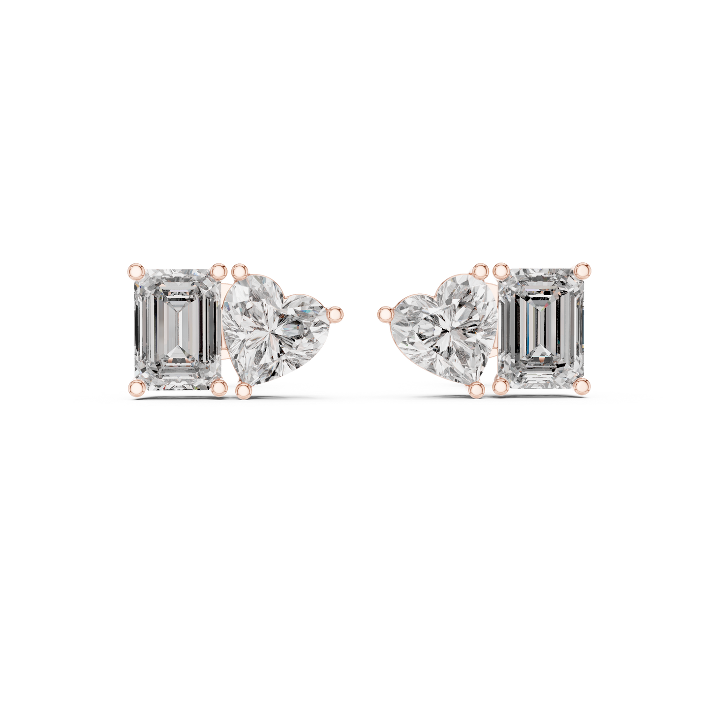 4ctw Emerald and Heart Cut Diamond Toi et Moi Stud Earrings