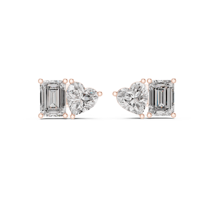 4ctw Emerald and Heart Cut Diamond Toi et Moi Stud Earrings