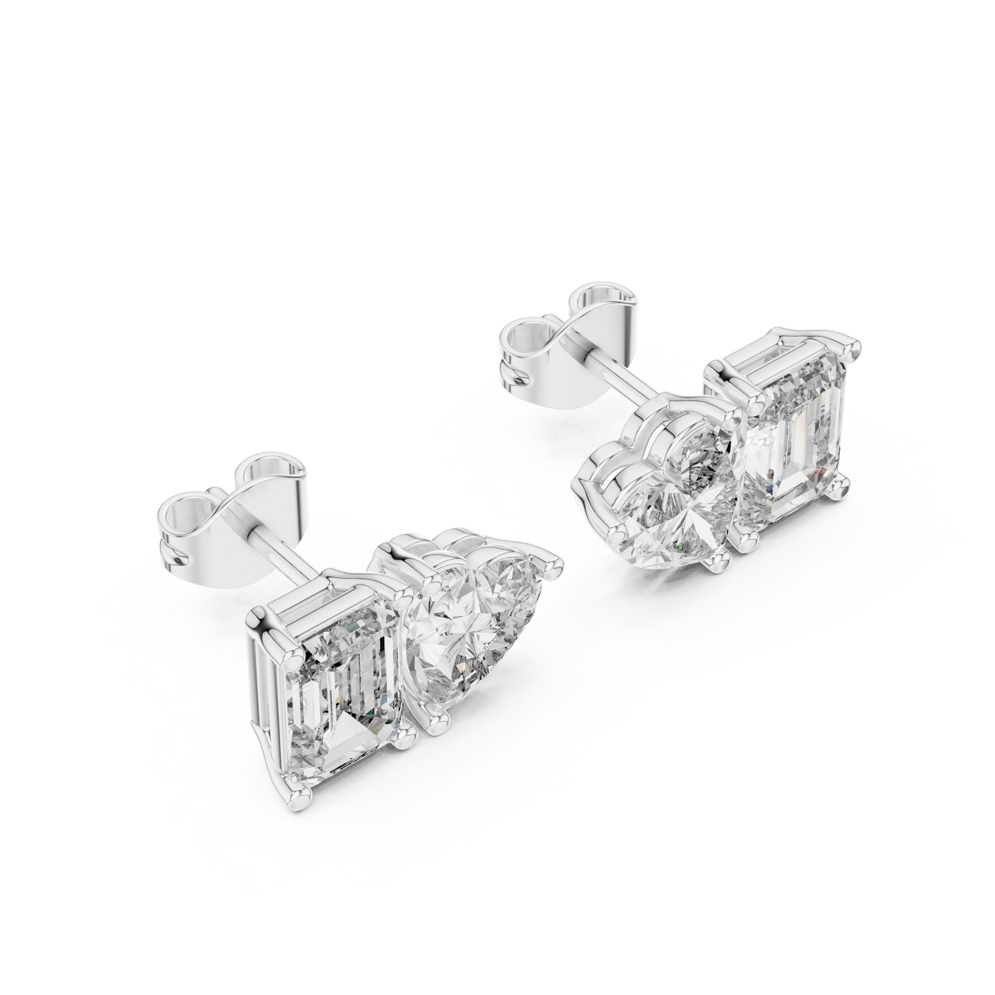 4ctw Emerald and Heart Cut Diamond Toi et Moi Stud Earrings