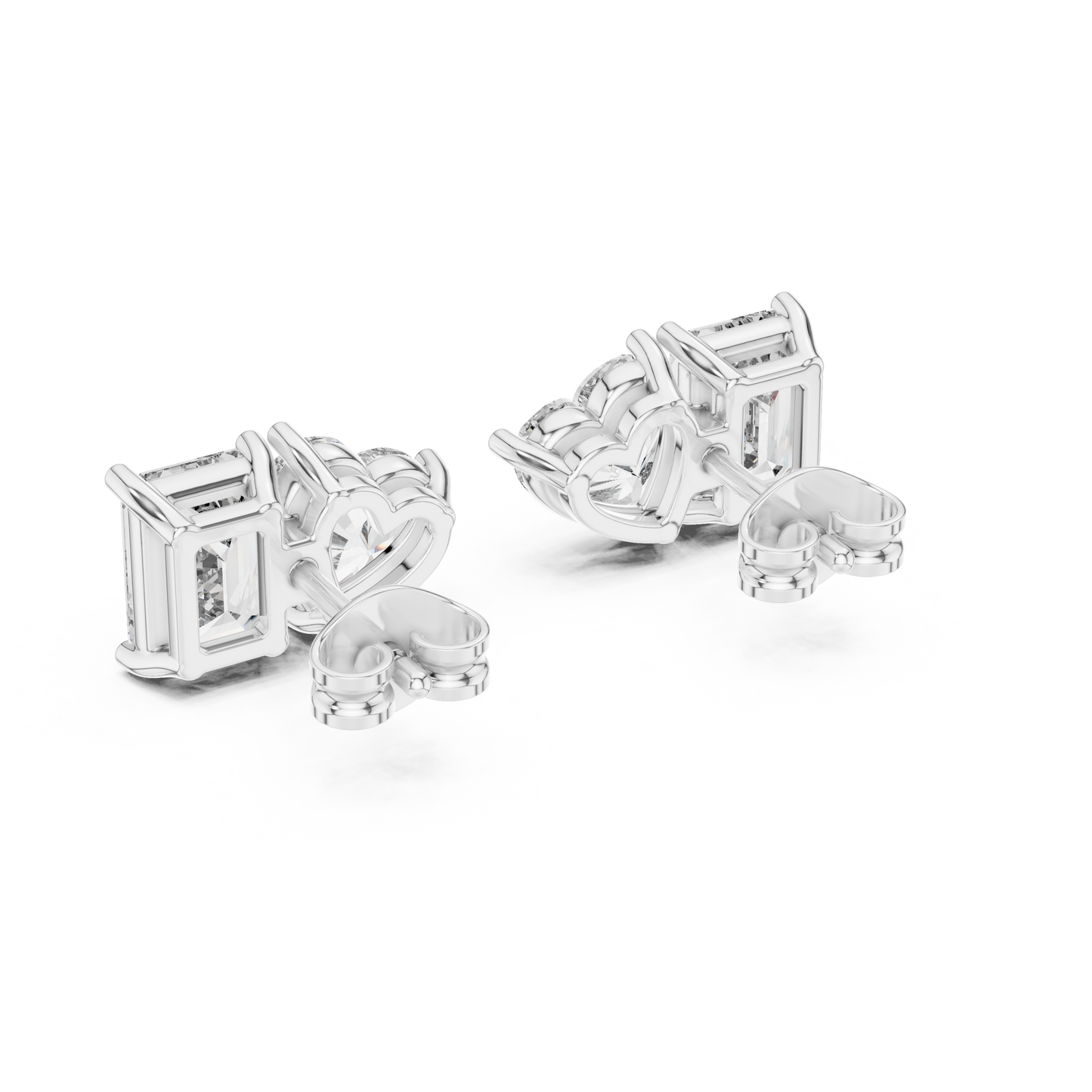 4ctw Emerald and Heart Cut Diamond Toi et Moi Stud Earrings
