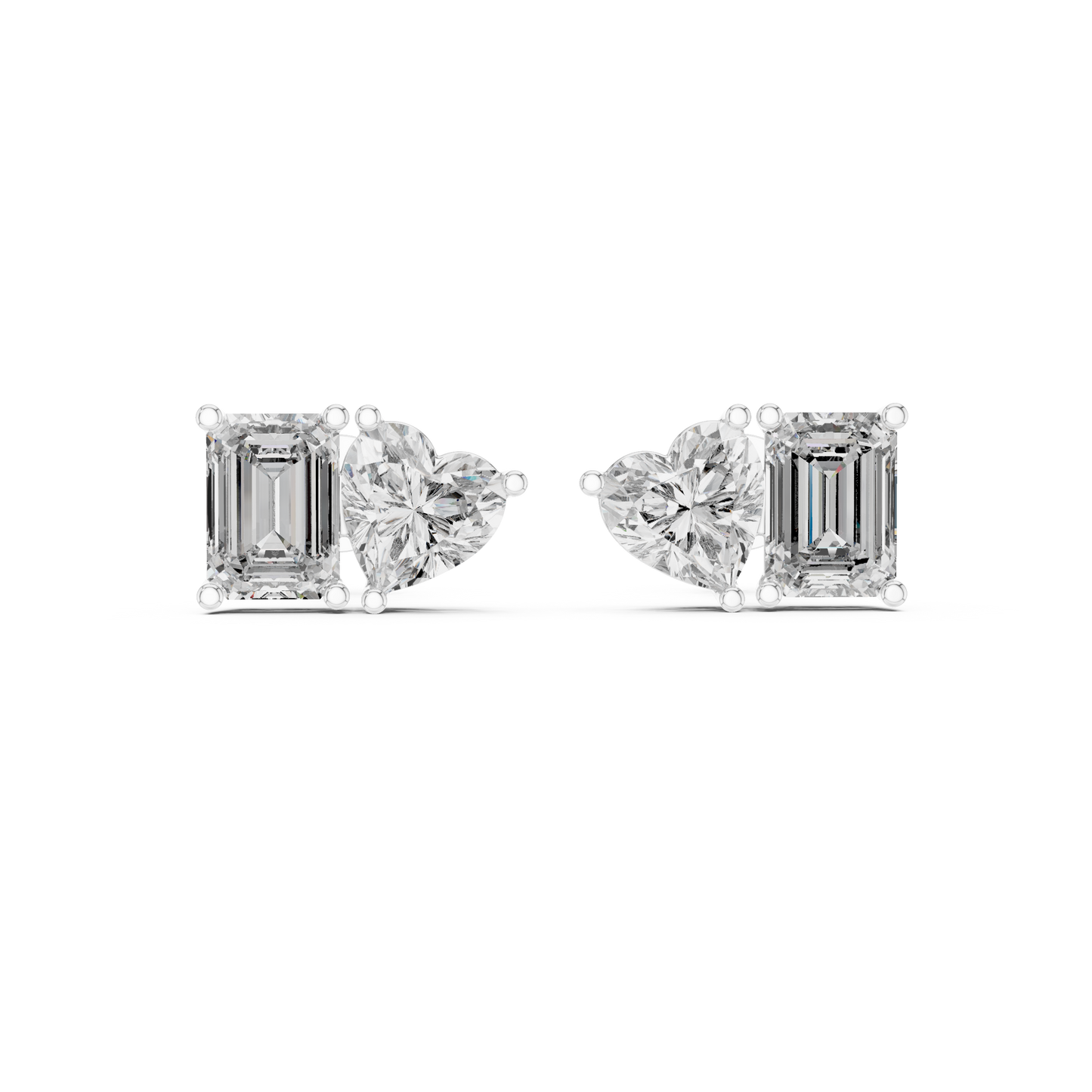 4ctw Emerald and Heart Cut Diamond Toi et Moi Stud Earrings