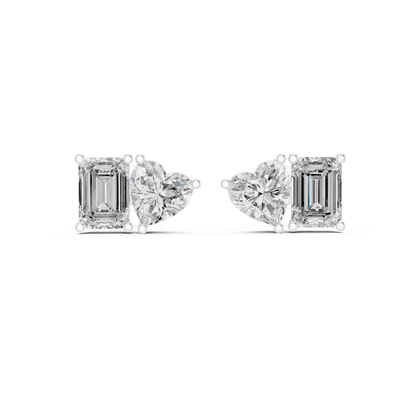 4ctw Emerald and Heart Cut Diamond Toi et Moi Stud Earrings
