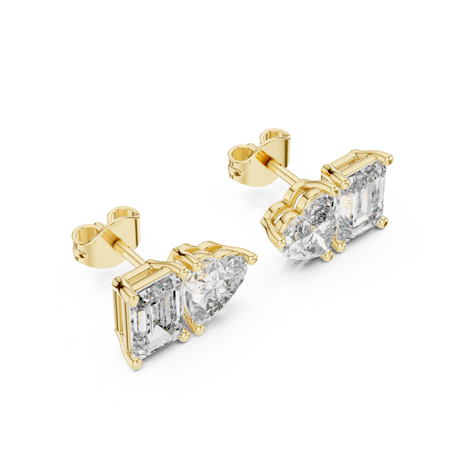4ctw Emerald and Heart Cut Diamond Toi et Moi Stud Earrings