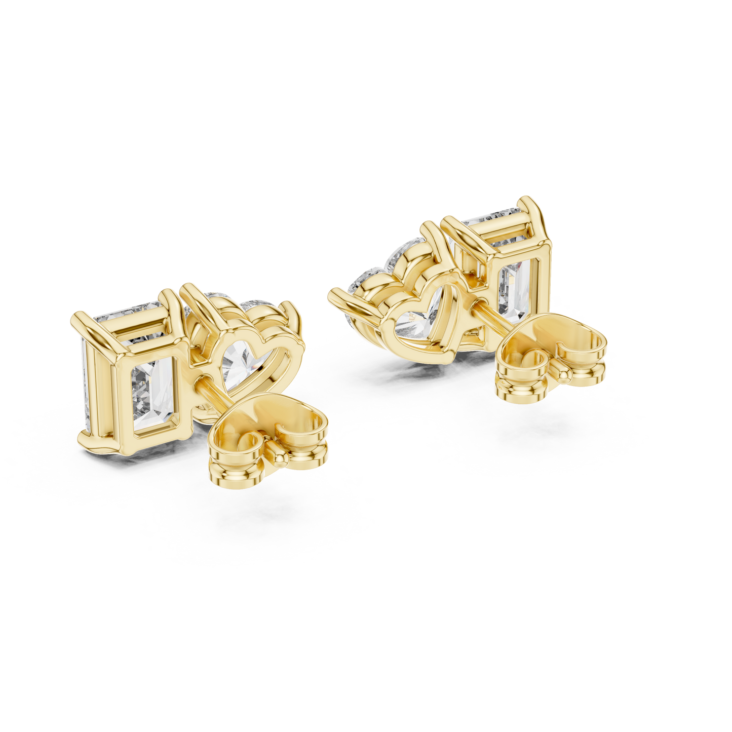 4ctw Emerald and Heart Cut Diamond Toi et Moi Stud Earrings