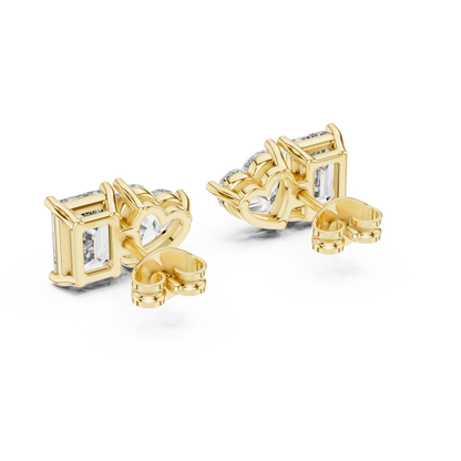 4ctw Emerald and Heart Cut Diamond Toi et Moi Stud Earrings