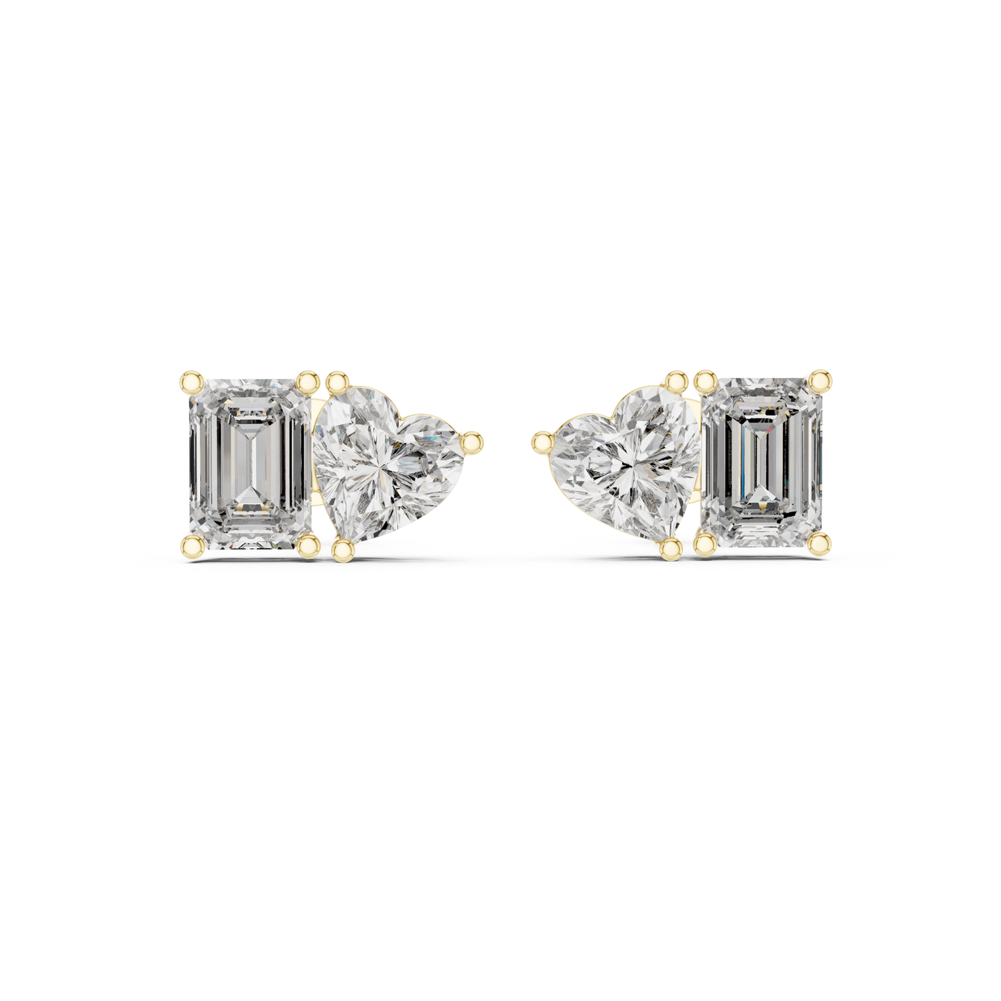 4ctw Emerald and Heart Cut Diamond Toi et Moi Stud Earrings