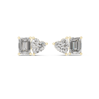 4ctw Emerald and Heart Cut Diamond Toi et Moi Stud Earrings