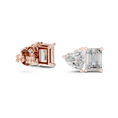 4ctw Emerald and Heart Cut Diamond Toi et Moi Stud Earrings