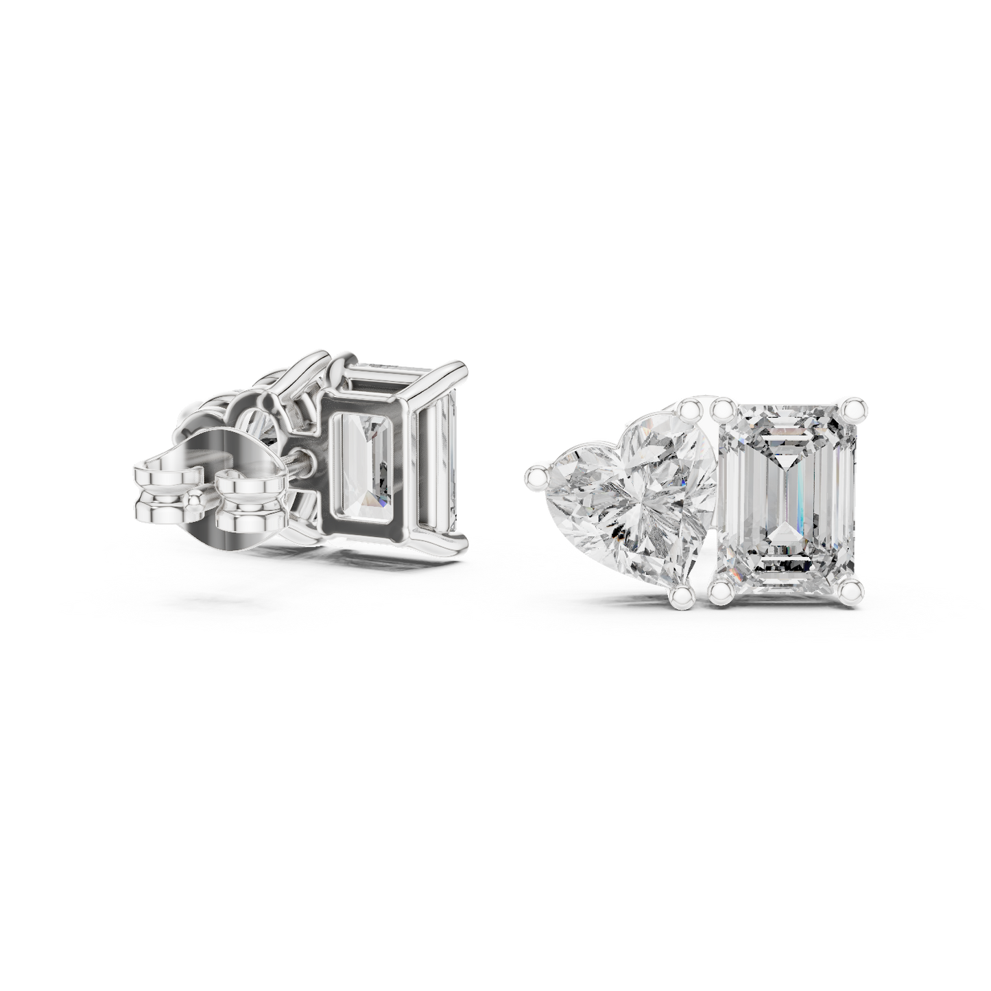 4ctw Emerald and Heart Cut Diamond Toi et Moi Stud Earrings