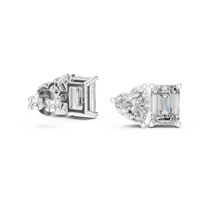 4ctw Emerald and Heart Cut Diamond Toi et Moi Stud Earrings