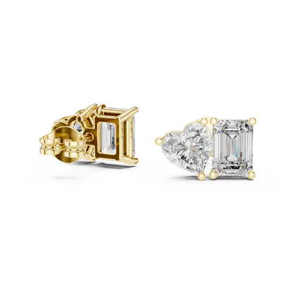 4ctw Emerald and Heart Cut Diamond Toi et Moi Stud Earrings