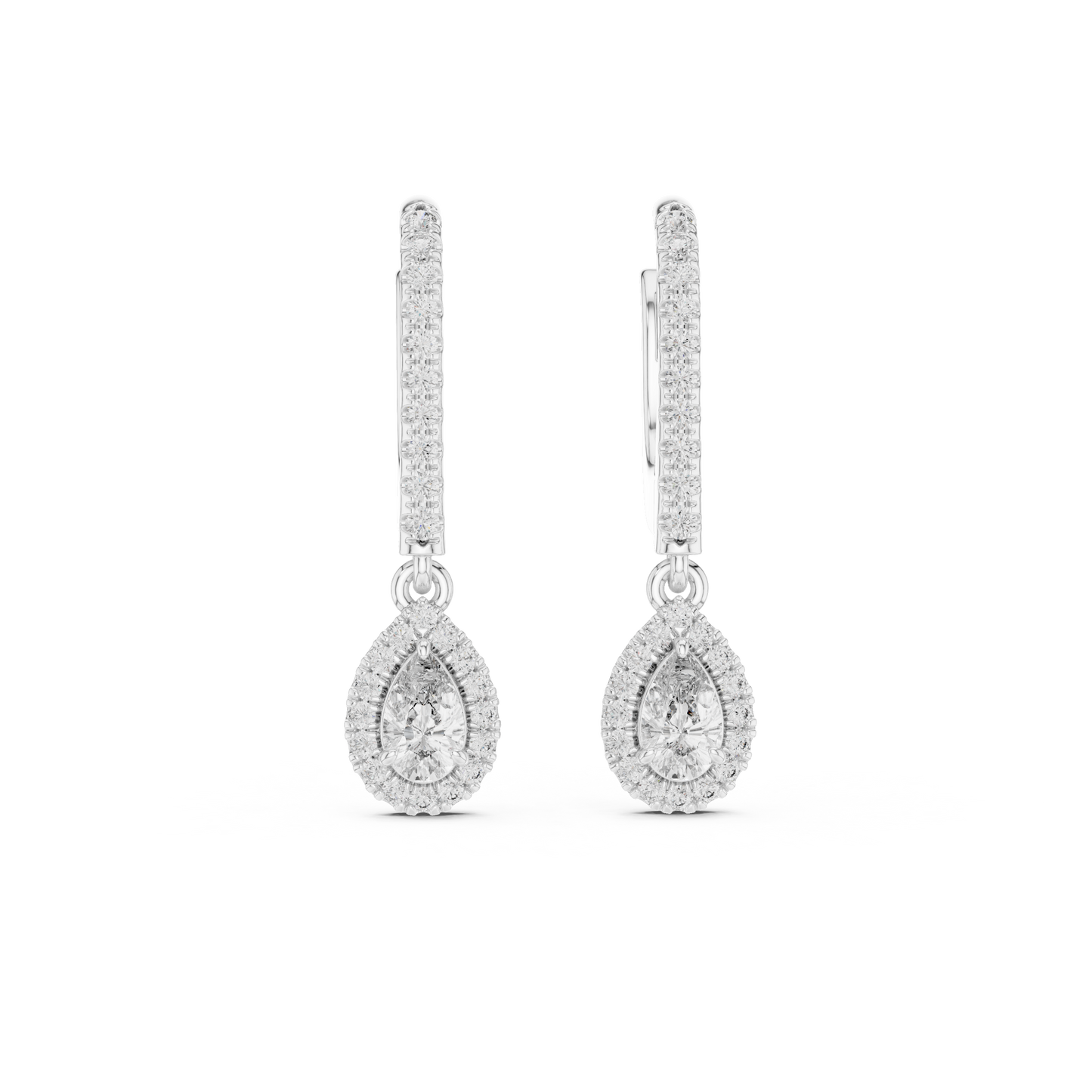 Pear Cut Diamond Halo Huggie Drop Earrings Yellow Gold Teardrop Dangle Gift