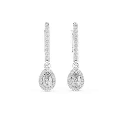 Pear Cut Diamond Halo Huggie Drop Earrings Yellow Gold Teardrop Dangle Gift