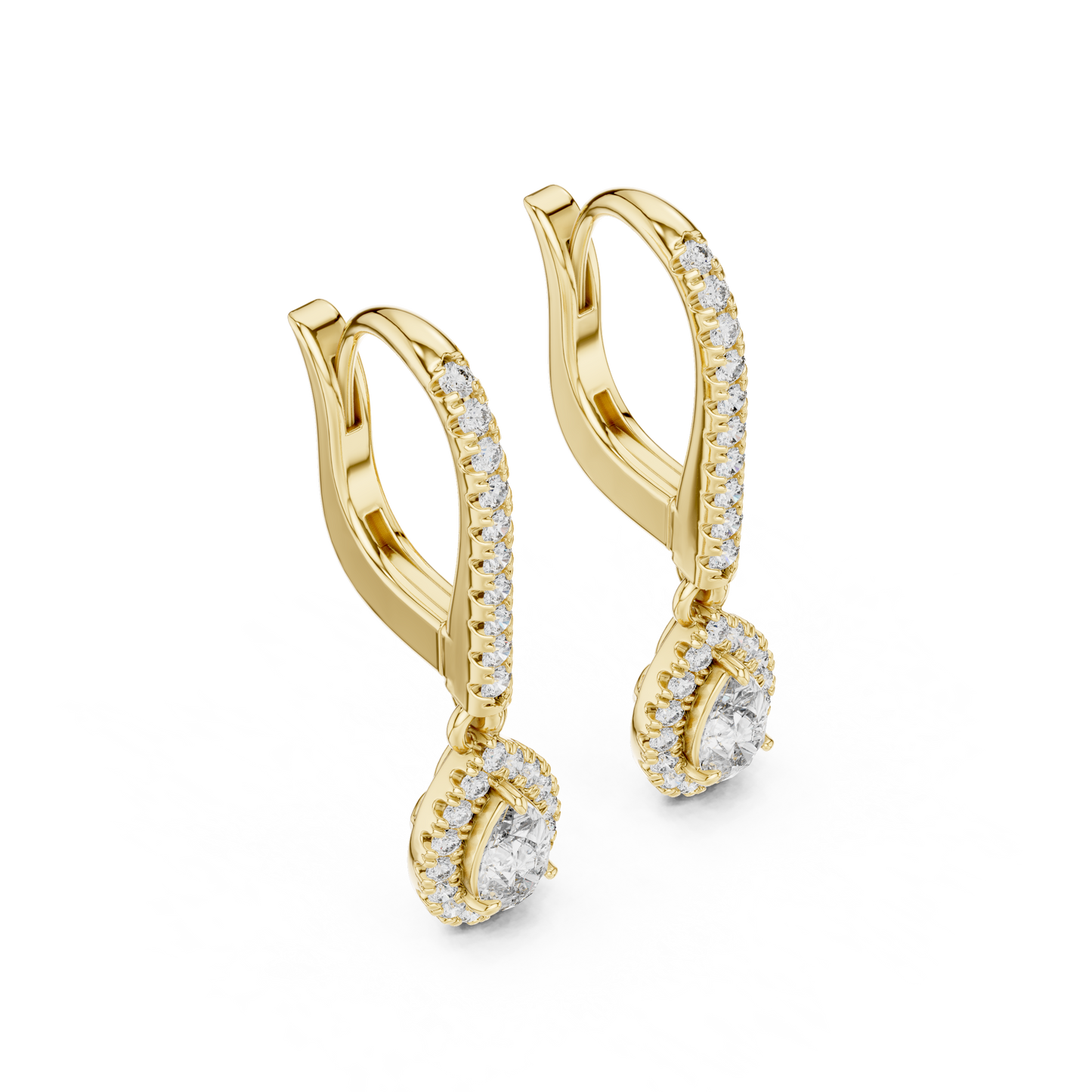 Pear Cut Diamond Halo Huggie Drop Earrings Yellow Gold Teardrop Dangle Gift