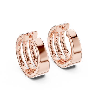 1.98CTW Triple Row Diamond Huggie Hoop Earrings in Yellow Gold