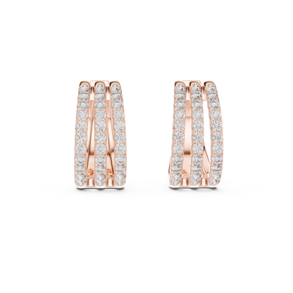 1.98CTW Triple Row Diamond Huggie Hoop Earrings in Yellow Gold