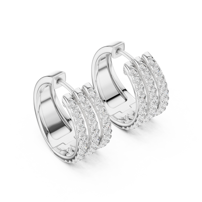 1.98CTW Triple Row Diamond Huggie Hoop Earrings in Yellow Gold