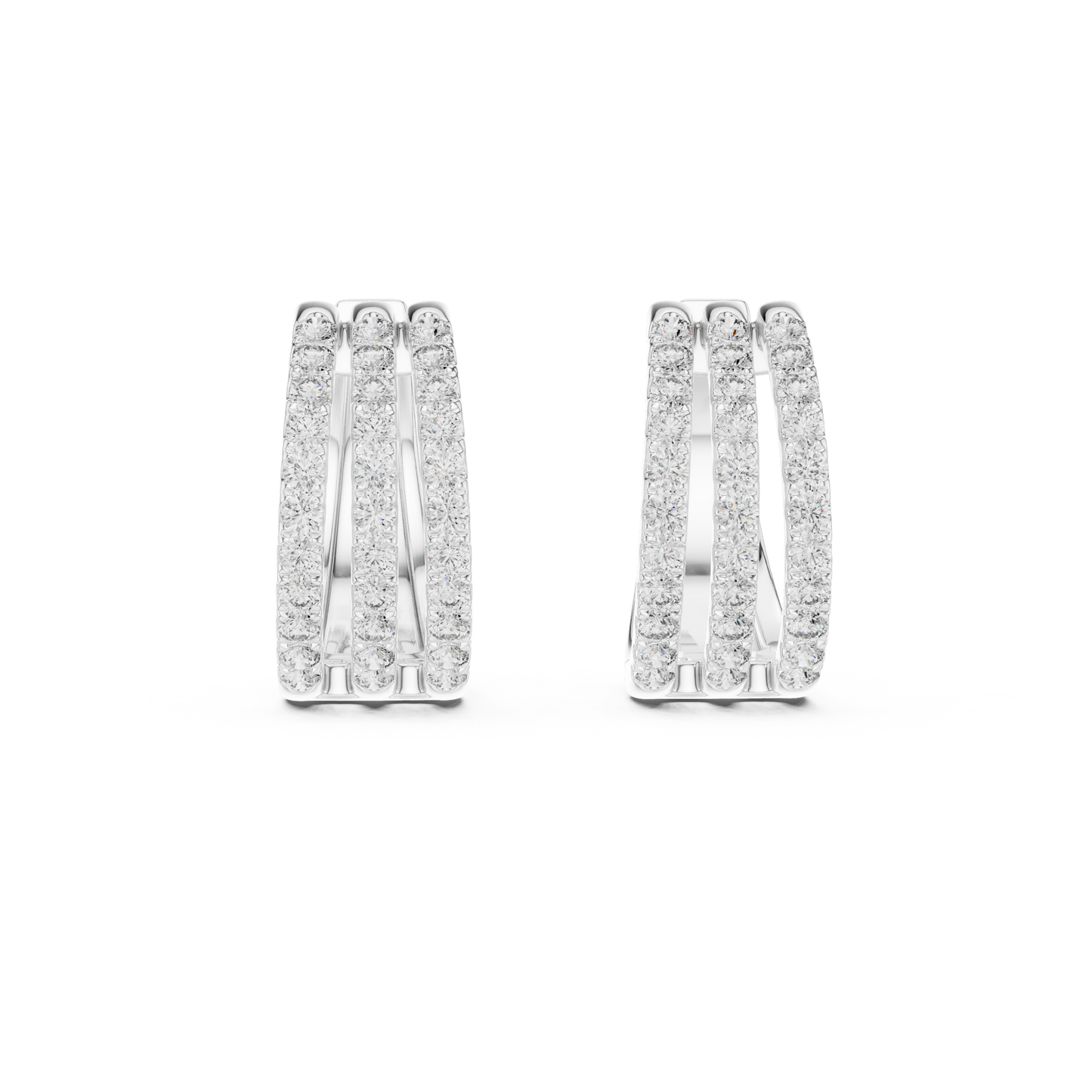 1.98CTW Triple Row Diamond Huggie Hoop Earrings in Yellow Gold