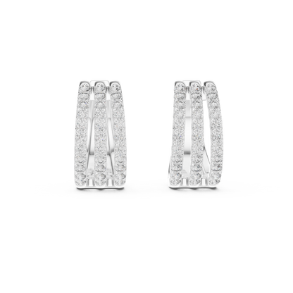 1.98CTW Triple Row Diamond Huggie Hoop Earrings in Yellow Gold