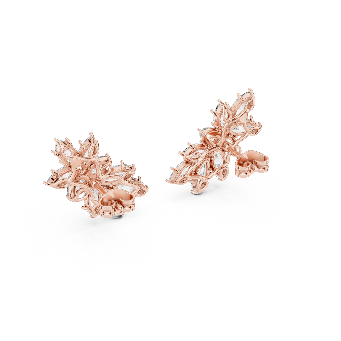 Marquise Cut Diamond Cluster Earrings Yellow Gold Wing Studs Floral Gift