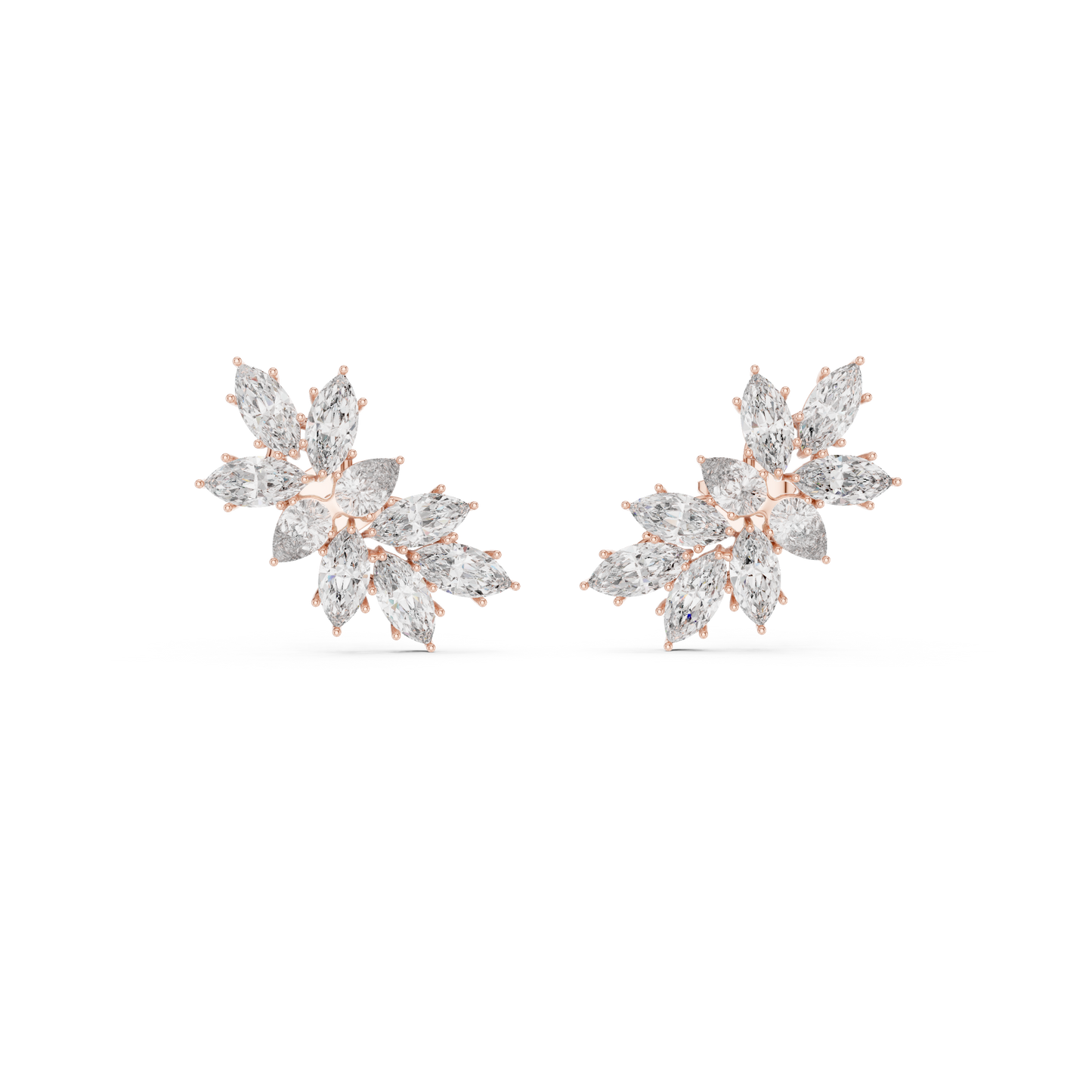 Marquise Cut Diamond Cluster Earrings Yellow Gold Wing Studs Floral Gift