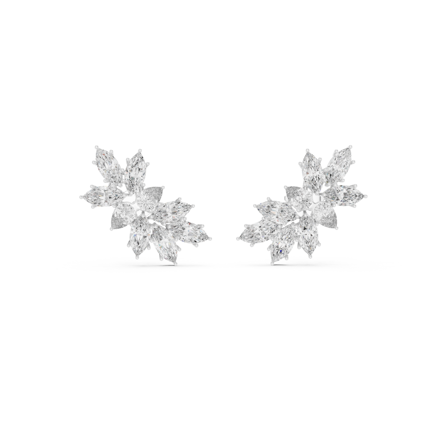 Marquise Cut Diamond Cluster Earrings Yellow Gold Wing Studs Floral Gift