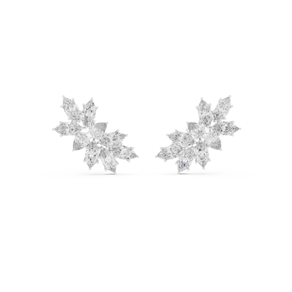 Marquise Cut Diamond Cluster Earrings Yellow Gold Wing Studs Floral Gift
