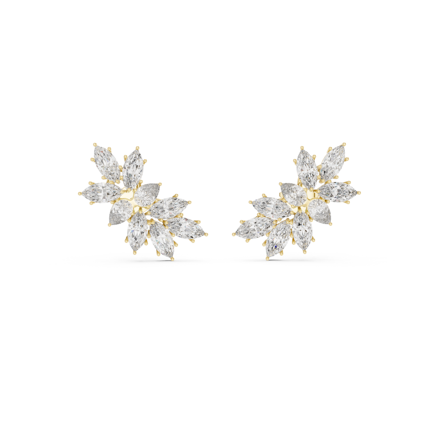 Marquise Cut Diamond Cluster Earrings Yellow Gold Wing Studs Floral Gift