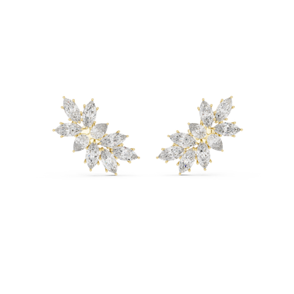 Marquise Cut Diamond Cluster Earrings Yellow Gold Wing Studs Floral Gift