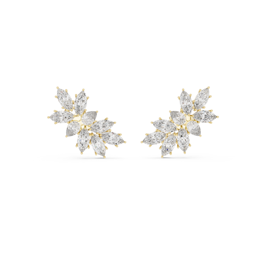 Marquise Cut Diamond Cluster Earrings Yellow Gold Wing Studs Floral Gift
