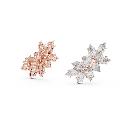 Marquise Cut Diamond Cluster Earrings Yellow Gold Wing Studs Floral Gift