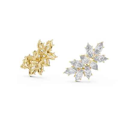 Marquise Cut Diamond Cluster Earrings Yellow Gold Wing Studs Floral Gift