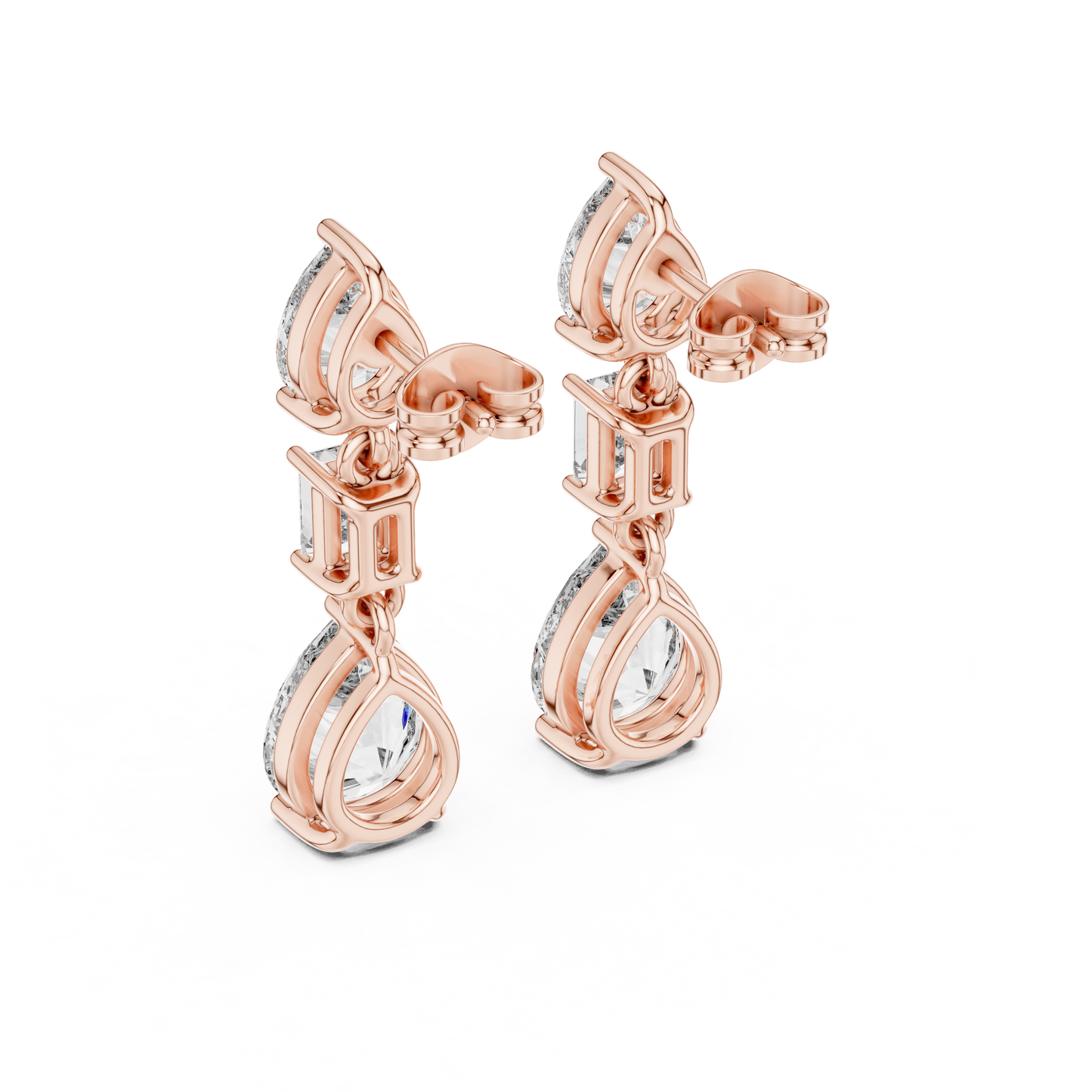 The Triple Tier Sparkle: Pear and Emerald Cut Statement Drop Earrings