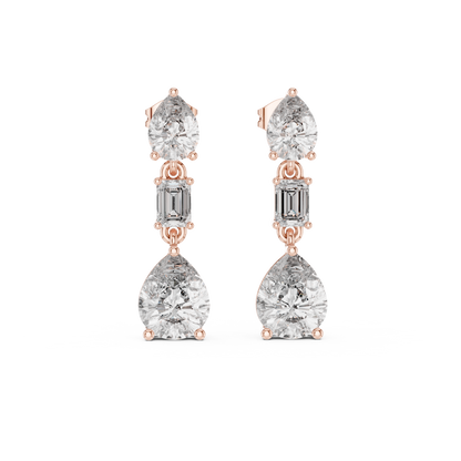 The Triple Tier Sparkle: Pear and Emerald Cut Statement Drop Earrings