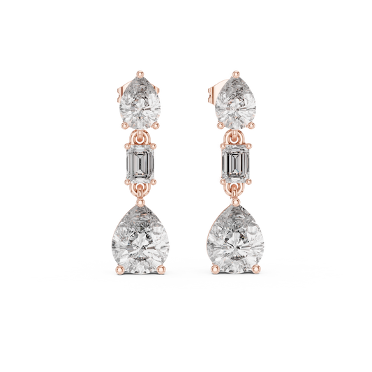 The Triple Tier Sparkle: Pear and Emerald Cut Statement Drop Earrings